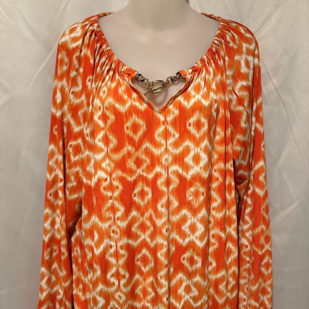 Womens Orange Ikat Peasant Top Michael Kors Boho Hippie Size M